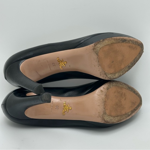 Prada Sz 9/EU 39 Black Leather Platform Pumps Chunky High Heel - Picture 6 of 9